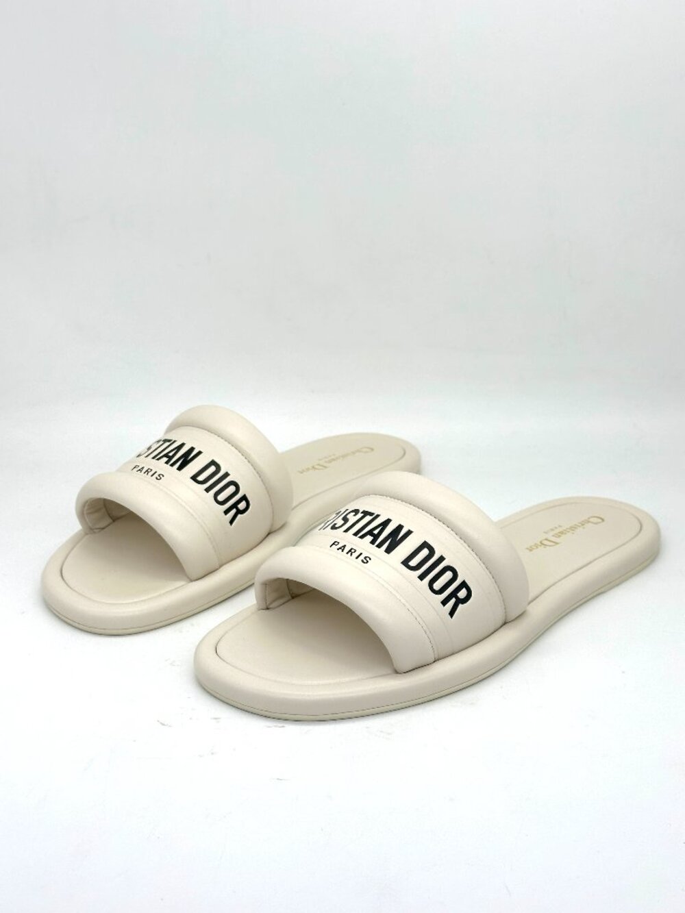 DIOR  EVERY D Signature Leather Flat Slide Mules Sandals Shoes Off White - Picture 14 of 16